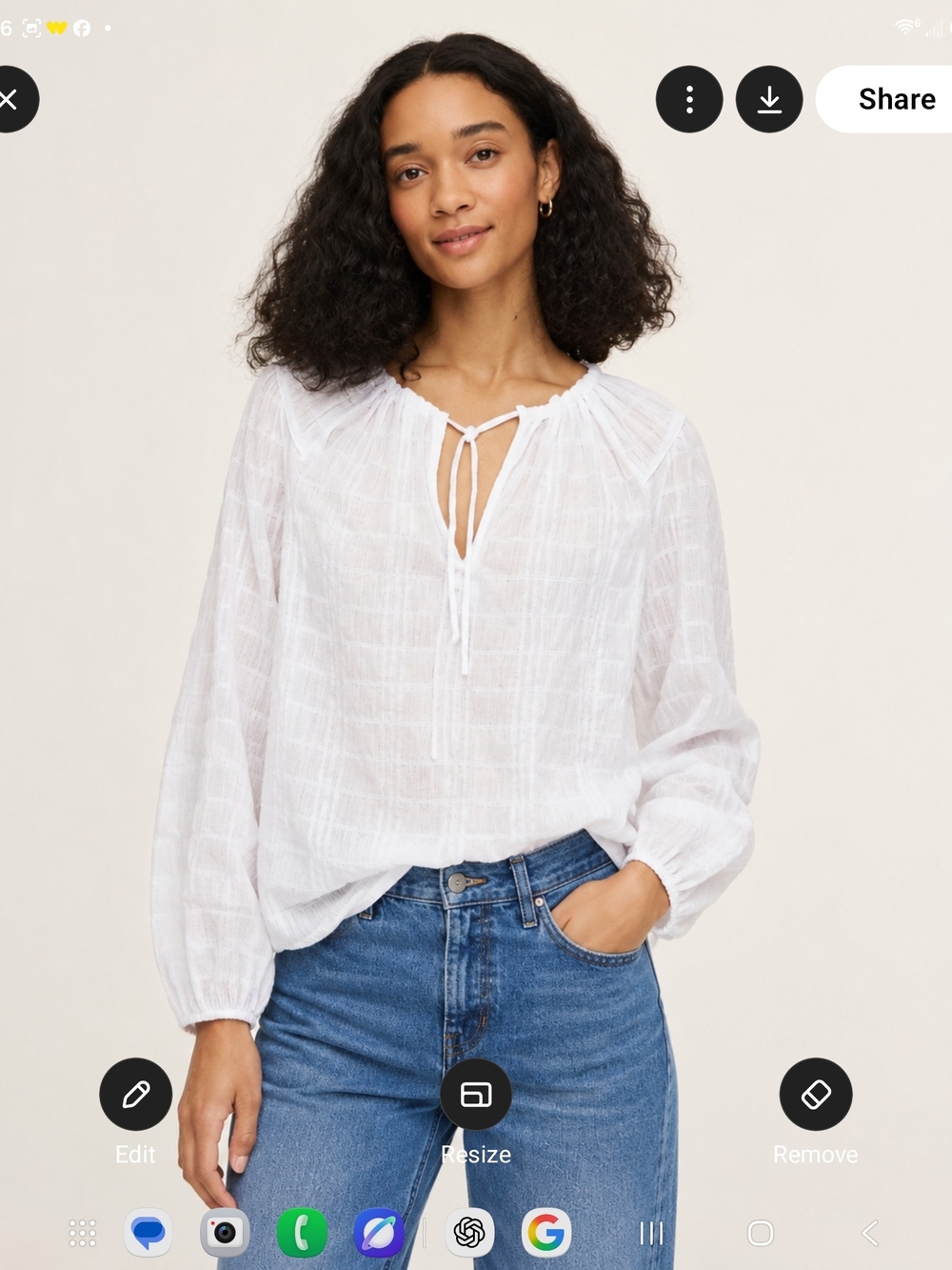 J. Crew White Tie-Neck Peasant Blouse